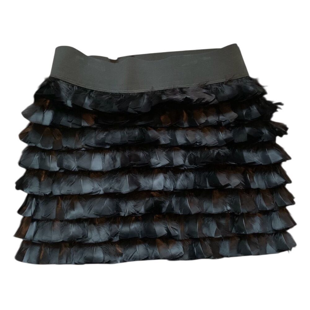 NEW NWOT Robbi & Nikki Robert Rodriguez Black Turkey Feather MINI SKIRT sz L